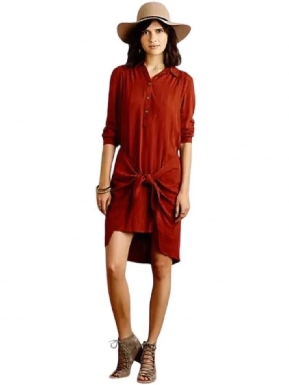 Anthropologie Maeve Rust Red Button-Up Wrap Dress